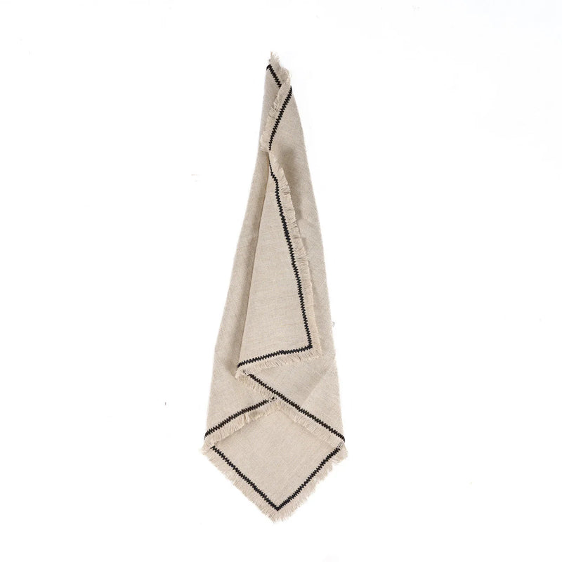 Serviette de table en lin naturel bordure noire contrastante