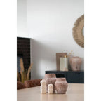 Trois vases céramiques rustiques en terre cuite et crème, effet pierre beige
