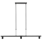 Suspension 3 abat-jour tissu noir intérieur doré, luminaire rectangulaire noir 140x30 cm