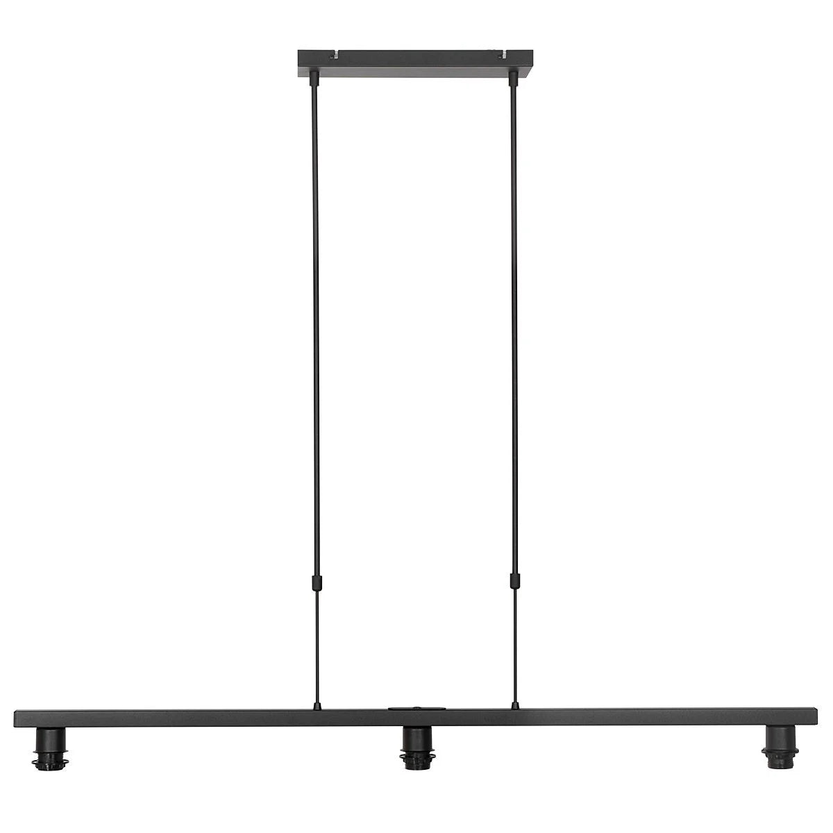 Suspension 3 abat-jour tissu noir intérieur doré, luminaire rectangulaire noir 140x30 cm