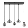 Suspension 5 lumières en verre fumé et acier noir, dimensions 100x30 cm
