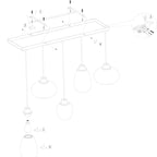 Assemblage du luminaires suspendu avec quatre lampes en verre fumé et acier noir