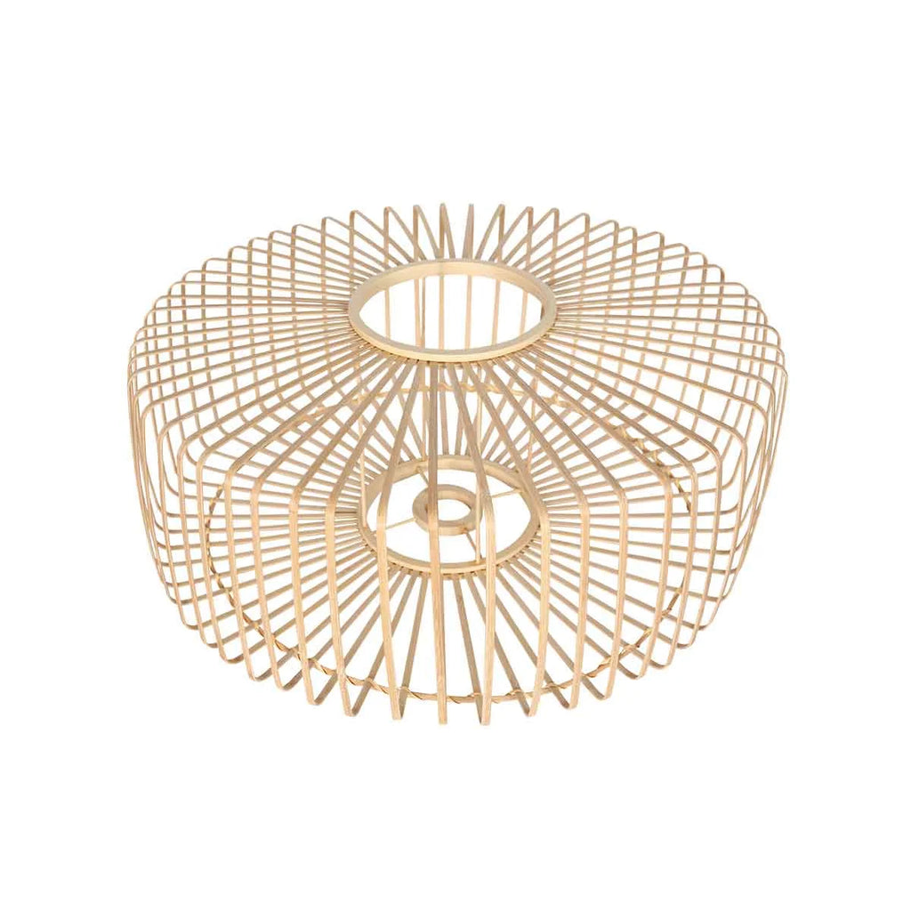 Suspension en bambou ajouré naturel ronde avec cage en bois pour salon ou chambre