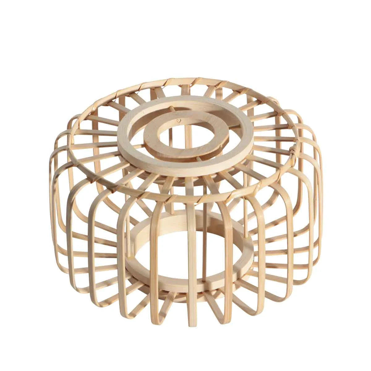 Porte-plante en bambou clair et rotin, design ajouré circulaire avec anneaux concentriques