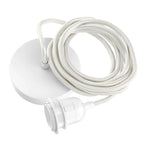 Pendentif blanc avec rosace de plafond en câble tressé et douille L250 cm