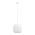 Suspension blanche en soie et métal à abat-jour côtelé Ø25 cm