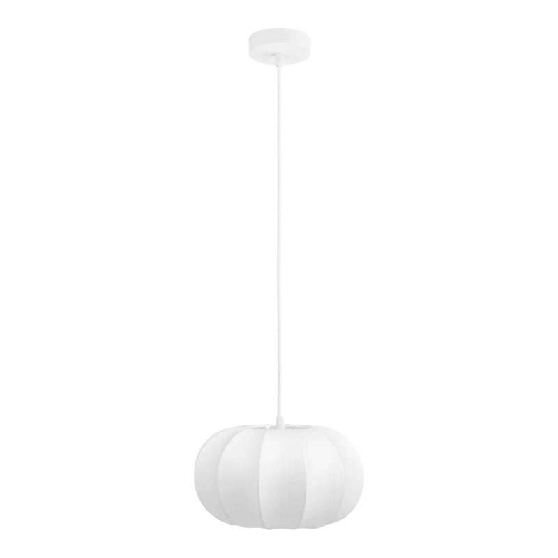 Suspension blanche en textile côtelé forme lanterne – Ø28 cm