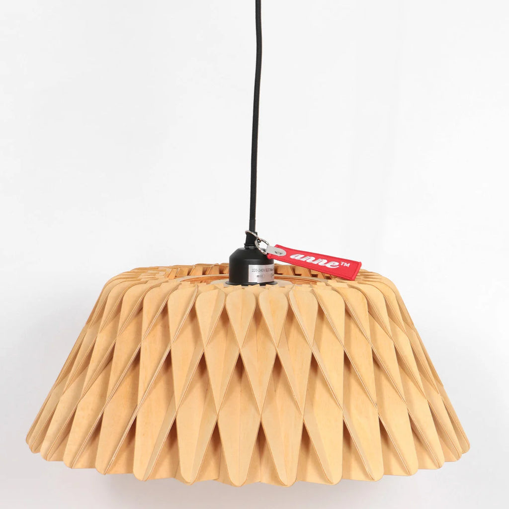 Lampe pendentif en bois naturel design ondulé avec câble noir de Ø46 cm