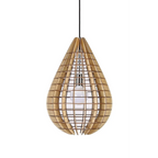 Suspension en bois en forme de goutte avec ampoule visible pour la Hängelampe Droplet Holz