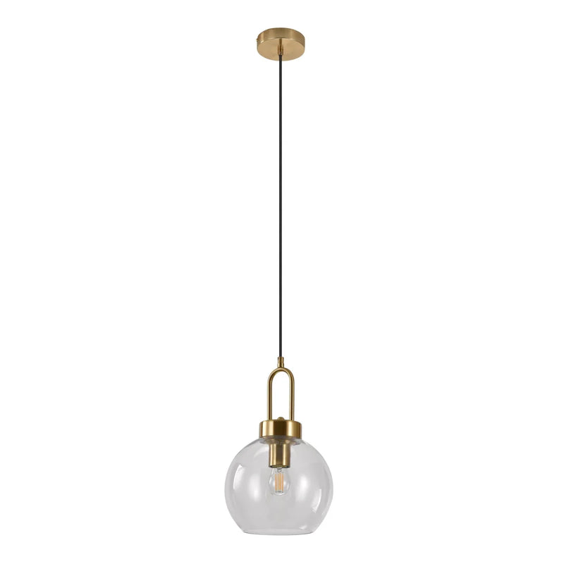 Suspension boule en verre transparent douille laiton doré – Ø20 cm