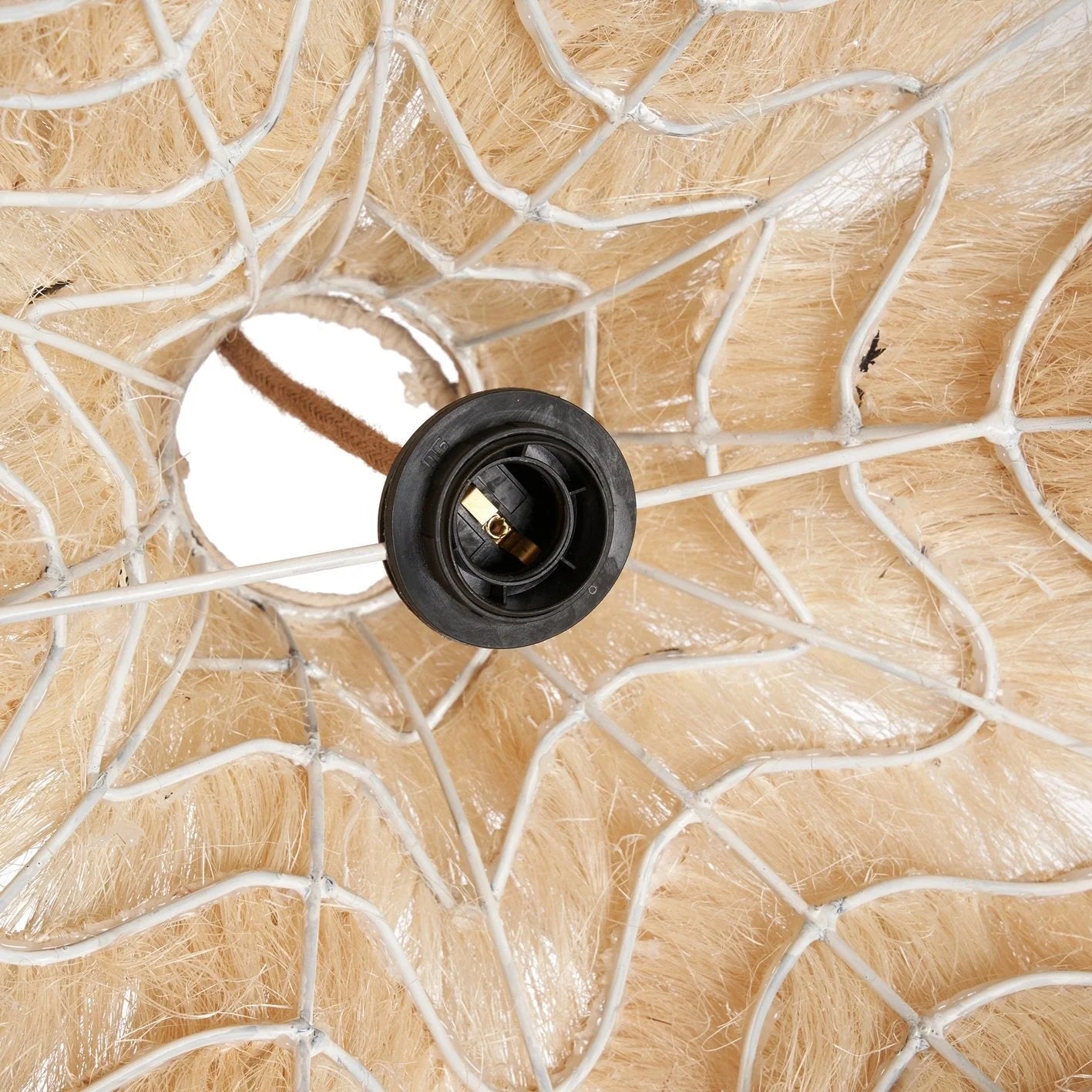 Cloche suspension fibres naturelles frangées paille Ø60 cm, vue arrière