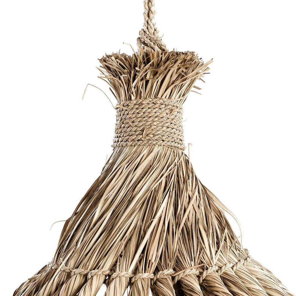 Cloche suspendue en mendong tressé naturel beige Ø50 cm avec anse corde tressée