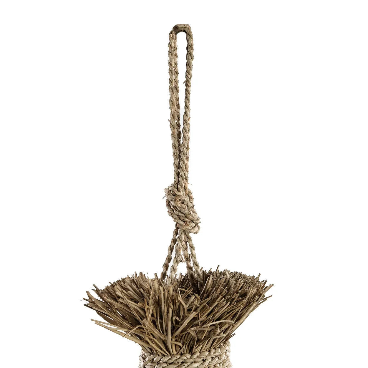 Suspension conique en jacinthe d’eau tressée avec franges naturelles – H90 cm
