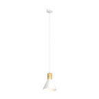Suspension conique blanche en métal avec col doré, H140 cm