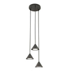 Suspension conique en métal noir mat à 3 lumières, H100 cm