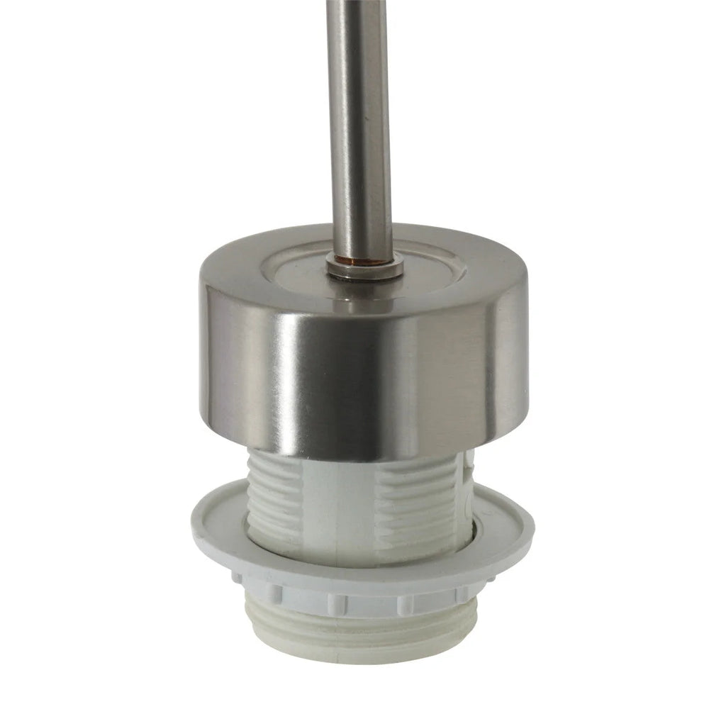 Support de lampe en nickel brossé avec base filetée blanche pour Suspension cylindre tissu blanc et métal brossé Ø50 cm