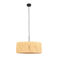Suspension cylindrique en fibres naturelles beige avec câble noir et lampadaire Ø50 cm