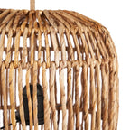 Suspension cylindrique en rotin tressé naturel à motifs contrastés – H60 cm