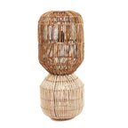 Suspension cylindrique en rotin tressé naturel à motifs contrastés – H60 cm