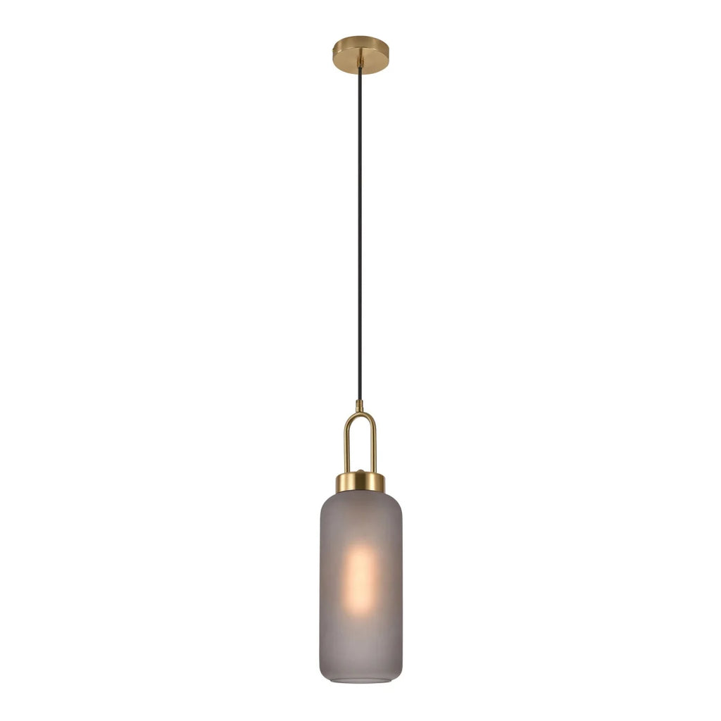 Suspension cylindrique en verre fumé mat et laiton doré Ø13 cm