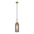Suspension cylindrique en verre fumé mat et laiton doré Ø13 cm