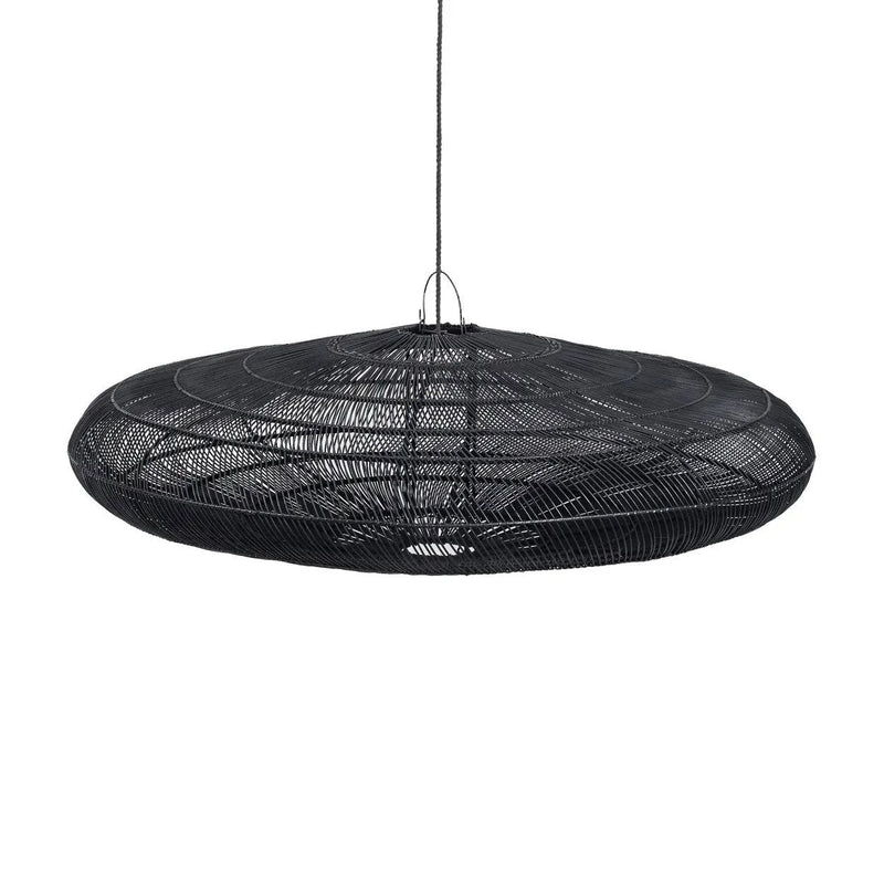 Suspension disque ajouré en rotin noir XL – Ø150 cm