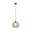 Lampe suspendue Rita Grün avec rose noir, cord noir et boule en verre texturé éclairée