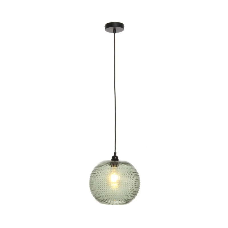 Suspension globe en verre vert fumé à pois relief – Ø26 cm
