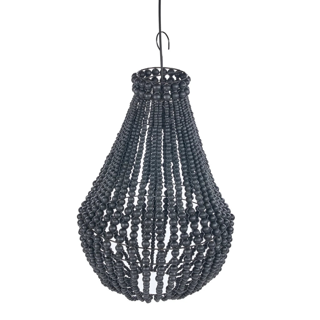 Suspension goutte en perles de bois noir ajouré Ø40 cm