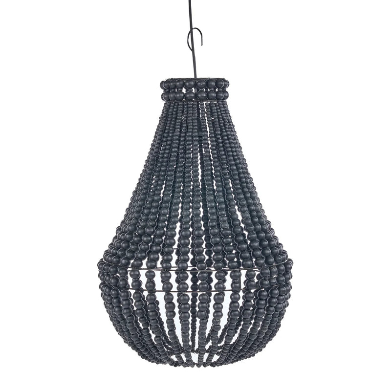Suspension goutte en perles de bois noir ajourée – Ø40 cm