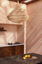 Suspension goutte XL en rotin naturel 110 cm