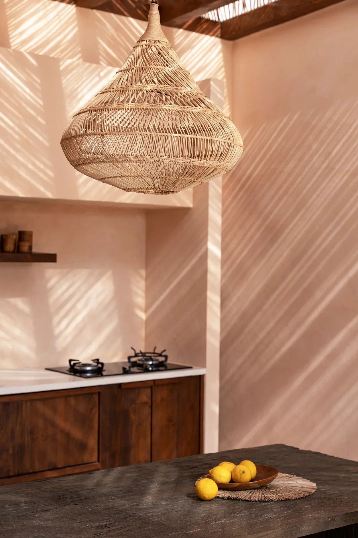 Suspension goutte XL en rotin naturel 110 cm