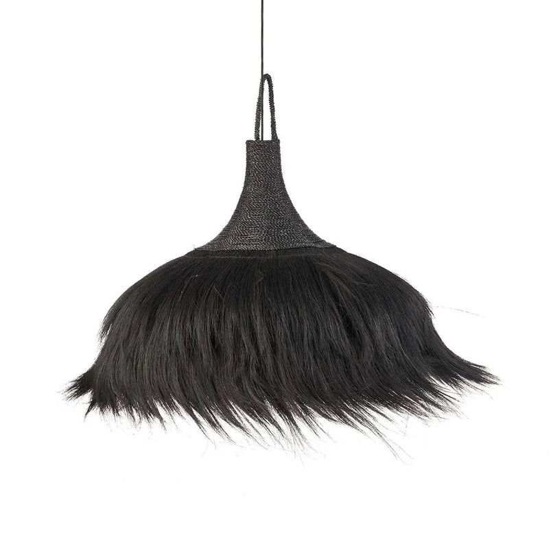 Suspension en herbe noire tressée avec franges bohèmes – Ø100 cm