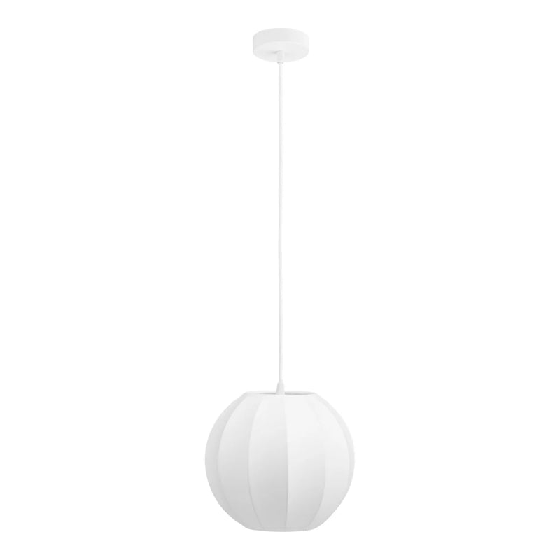 Suspension lanterne blanche en soie nervurée forme ronde – Ø25 cm
