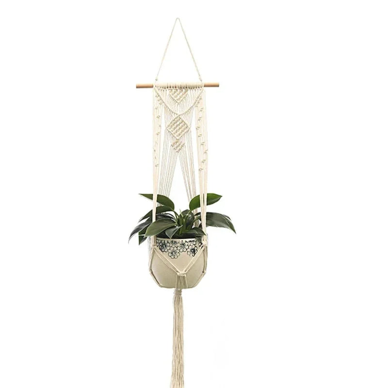 Suspension macramé pour plante en coton naturel avec franges