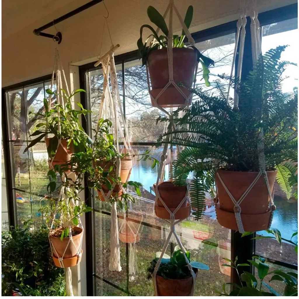 Plantes suspendues en macramé en coton naturel avec franges pour décoration intérieure