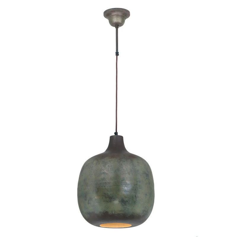 Suspension métal patiné vert-de-gris intérieur doré – Ø38 cm