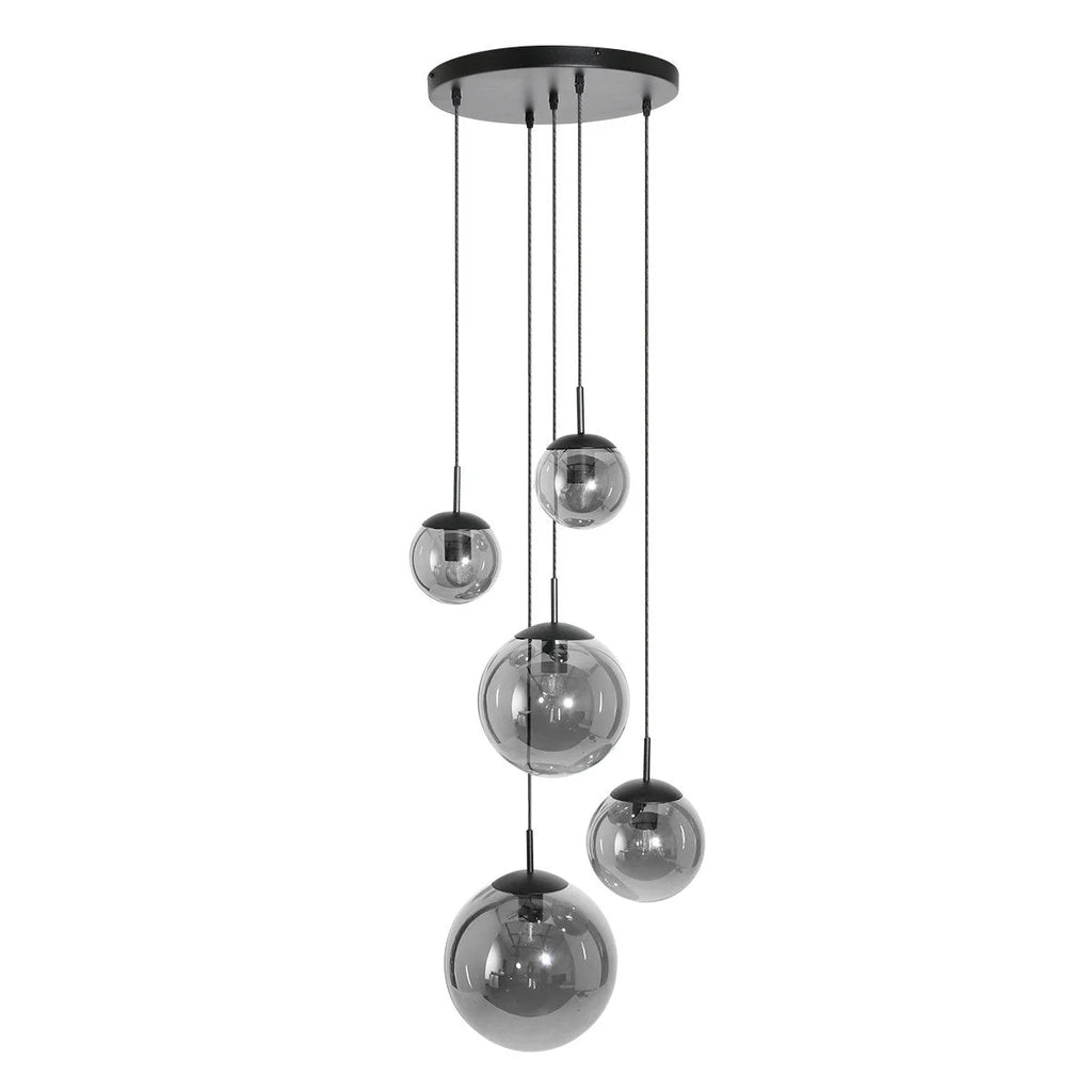 Lampadaire suspendu en verre fumé noir avec plusieurs boules dégradées Ø60 cm