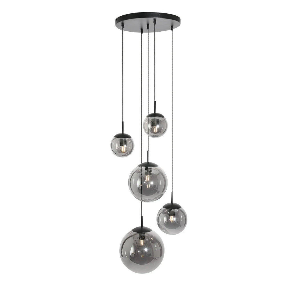 Ampoule suspendue en verre fumé noir dégradé avec globes, diamètre 60 cm