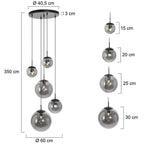 Suspension multiple en verre fumé noir boules dégradées avec un lustre à pendentifs sphériques
