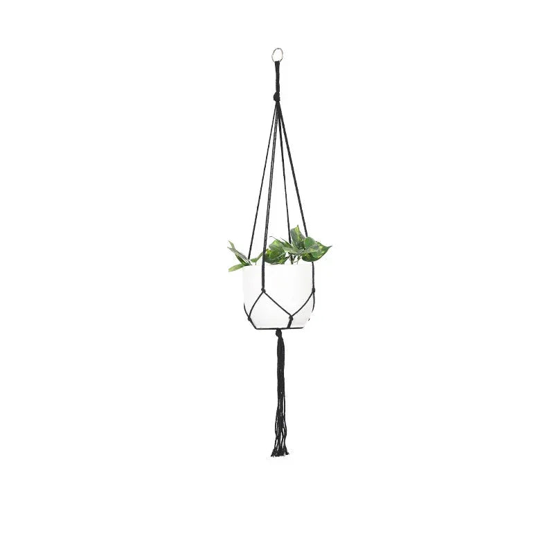 Suspension murale pour plante en corde tressée noire