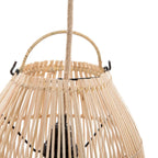 Suspension ovale en rotin tressé naturel avec lampe en bambou conique et cordon en corde tressée