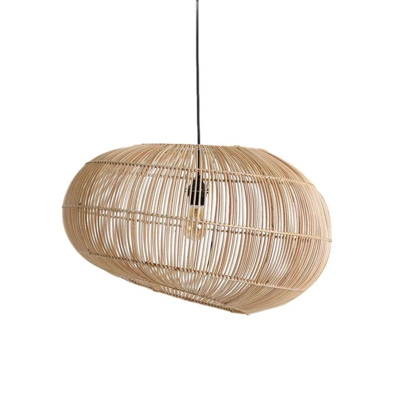 Suspension en rotin naturel asymétrique ajourée pour salle à manger – Ø62 cm