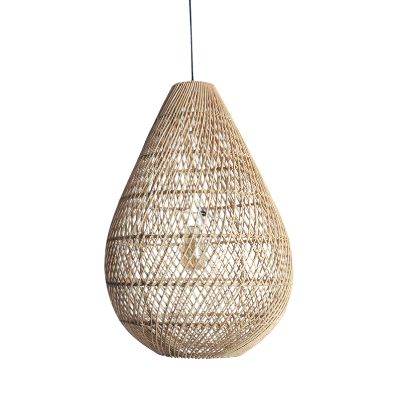Suspension en rotin naturel forme goutte ajourée – Ø45x65 cm