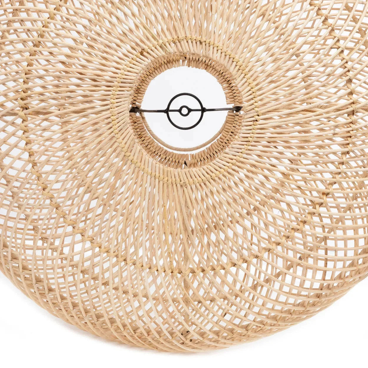 Abat-jour en rotin naturel tressé ovale avec découpe centrale en métal noir, 60 cm