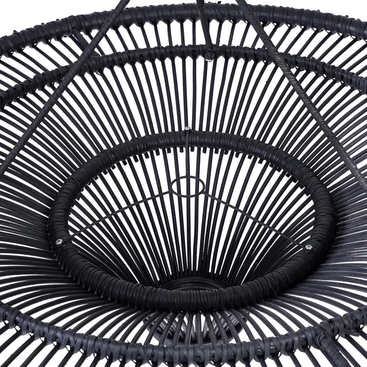 Suspension rotin noir XL 110 cm plafonnier rond design