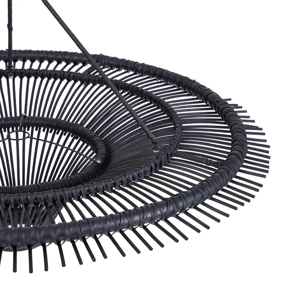 Suspension rotin noir XL 110 cm plafonnier rond design
