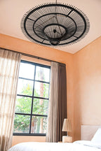 Suspension rotin noir XL 110 cm plafonnier rond design