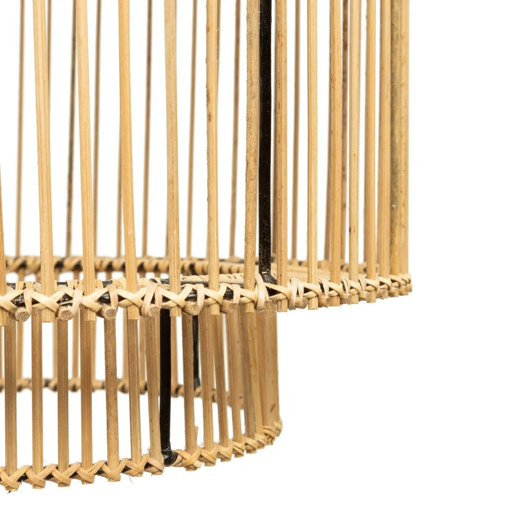 Suspension en rotin tressé naturel avec abat-jour cylindrique à deux niveaux Ø30 cm
