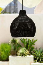 Suspension en rotin tressé noir forme goutte Ø50 cm